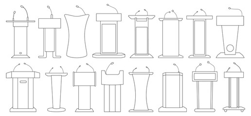 Tribunal of of podium outline vector illustration on white background . Rostrum and podium set icon.Isolated vector illustration icon tribunal with microphone.