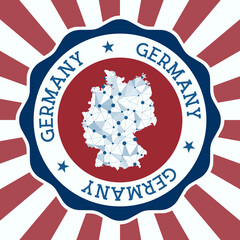 Germany Badge. Round logo of country with triangular mesh map and radial rays. EPS10 Vector.