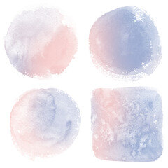 Color rose quartz, serenity watercolor blobs, isolated on white background. Shape design blank watercolor colored rounded shapes web buttons on white background.