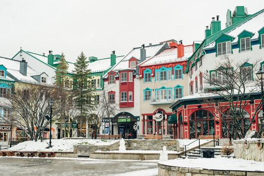 MONT-TREMBLANT, QC, CANADA - FEBRUARY 2020 Mont-Tremblant village in winter