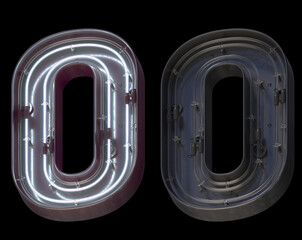 Metal neon font with On and Off. Number 0. 