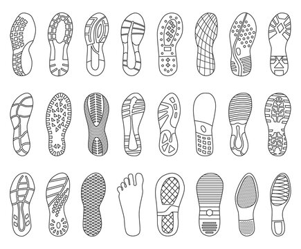 Footprint shoe vector outline set icon. Vector illustration sole on white background. Isolated outline set icon footprint shoe.