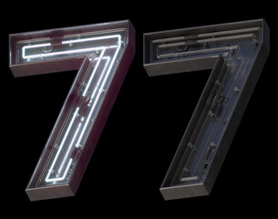 Metal neon font with On and Off. Number 7. 
