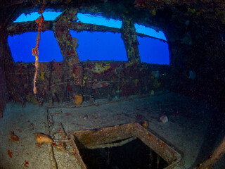 Insidse of a shipwreck(Mama Vina Wreck, Playa del Carmen, Quintana Roo, Yucatan, Mexico in 2012)
