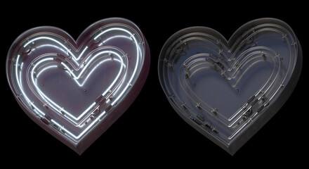 Metal neon font with On and Off. Heart symbol. 
