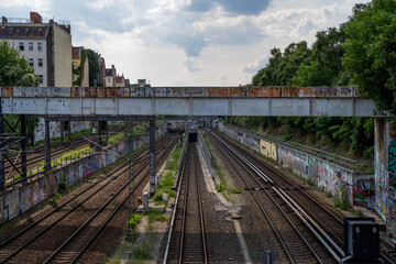 Fototapeta na wymiar railway bridge in the city Berlin