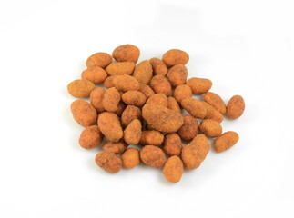 Crispy peanut isolated on white background. Coated peanuts isolated.