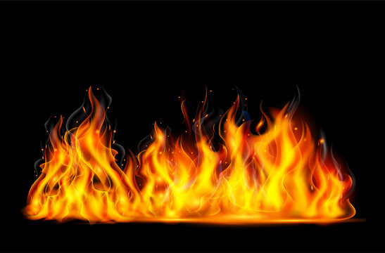 Realistic fire flame on black background