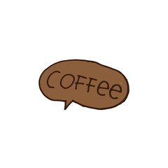 speech bubble with hand drawn lettering-COFFEE on white background. comic book style. brown color, hand drawn vector. doodle art for logo, label, poster, cover, banner, advertising, sticker, clipart.