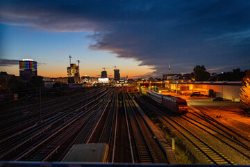 sunset in the city Berlin railway