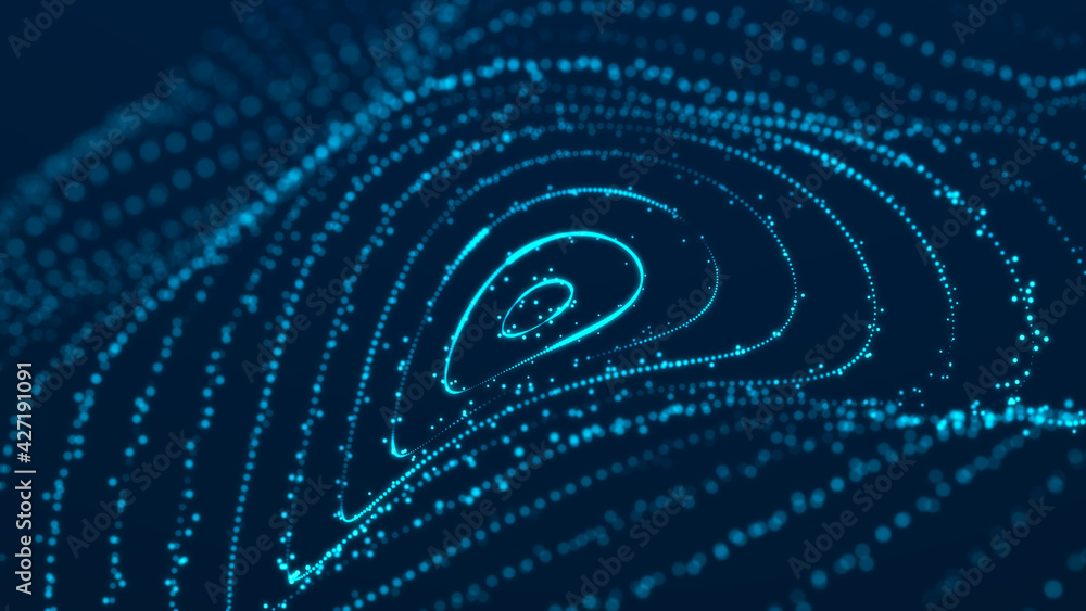 Poster sci-fi background. digital wave with many particles. big data visualization. template for festive pr