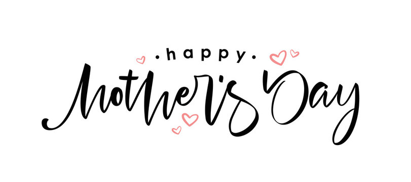Handwritten calligraphic lettering of Happy Mother's Day on white background.