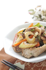 Chinese food, celery and chicken pork stir fried