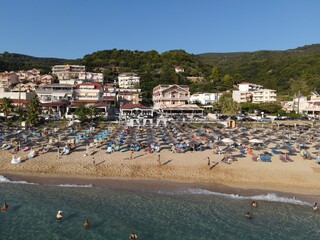 Fototapeta na wymiar aerial view of vrachos and loutsa beaches in preveza, epirus, greece, near the town of parga tourist attraction and destination 