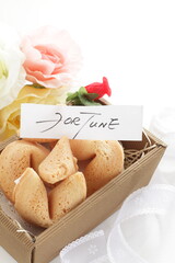 Homemade fortune cookie for Chinese confectionery food image