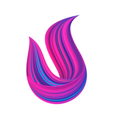 3d twisted colorful flow liquid shape on white background. Acrylic paint sroke.