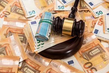judge hammer gavel on 50 Euro banknotes