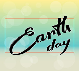 Happy Earth Day hand lettering card color background. illustration with leaves text for banner, poster. Pastel shades Earth Day hand lettering banner