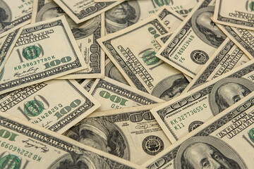 Background of US dollar bills. Top view point.