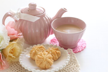Homemade butter cookie and milk tea