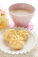 Homemade butter cookie and milk tea