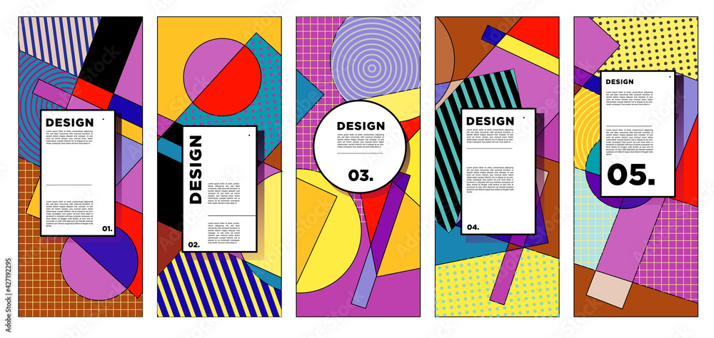 Poster vector vertical banner design template with colorful abstract geometric background