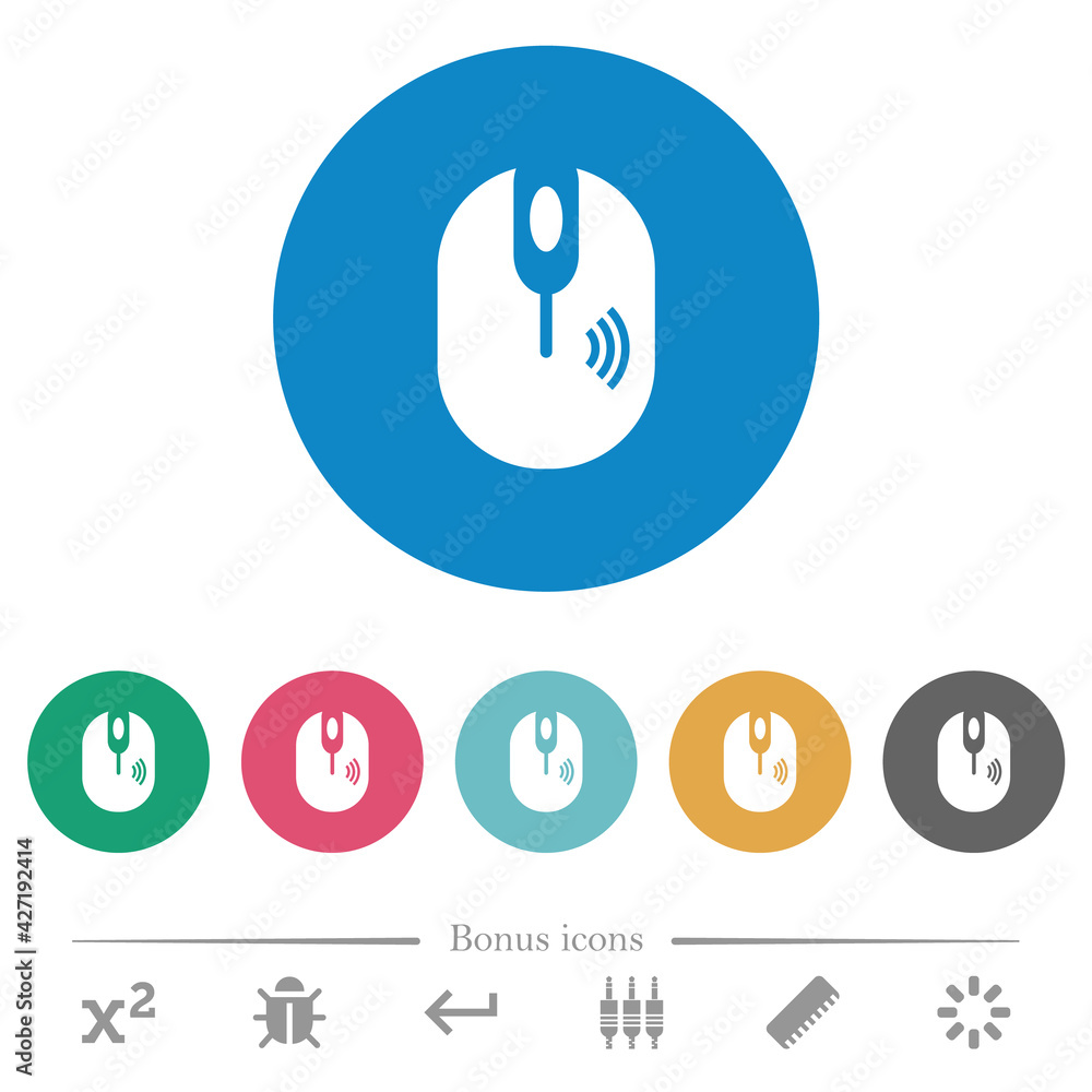 Poster wireless computer mouse flat round icons