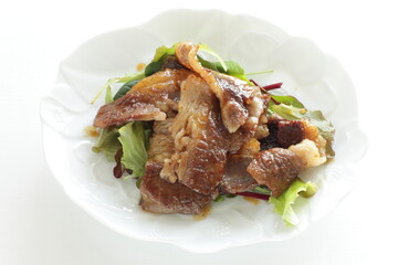 Korean food, barbecue beef sliced on white dish