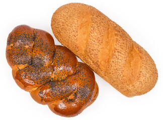 Top view of different bread with sesame and poppy seeds
