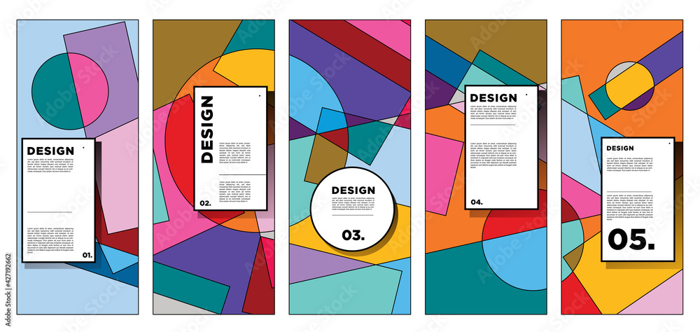 Poster vector vertical banner design template with colorful abstract geometric background