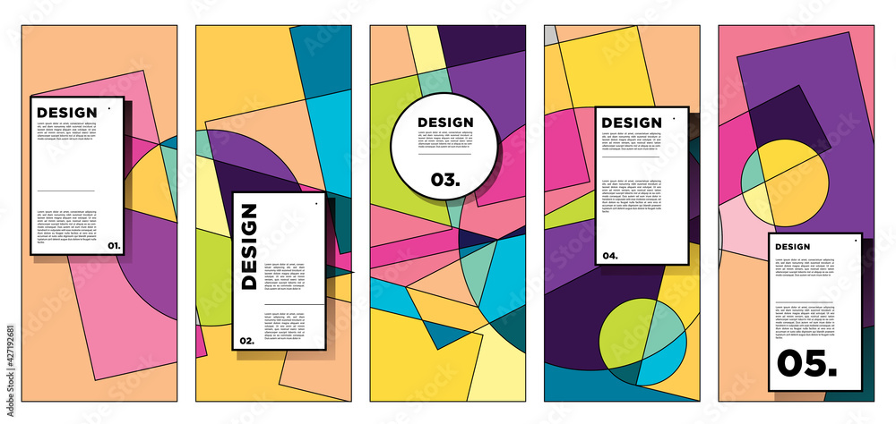 Poster vector vertical banner design template with colorful abstract geometric background