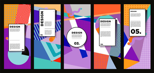 Vector vertical banner design template with colorful abstract geometric background