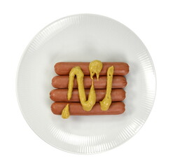 fried sausage and mustard isolated on white background