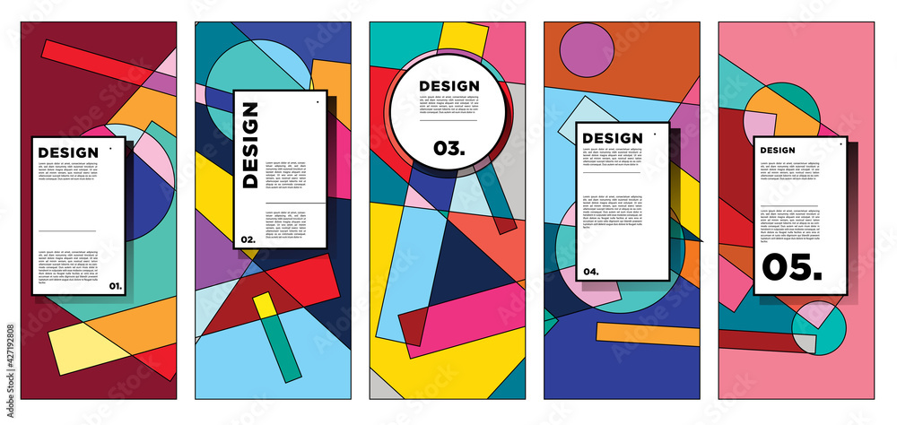 Poster vector vertical banner design template with colorful abstract geometric background