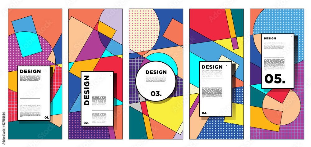 Poster vector vertical banner design template with colorful abstract geometric background