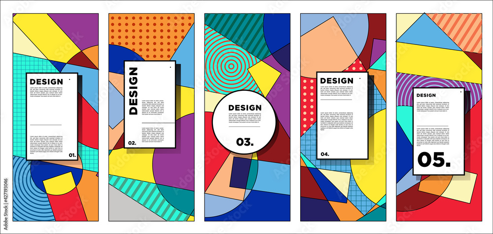Poster vector vertical banner design template with colorful abstract geometric background