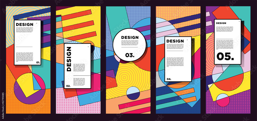 Poster vector vertical banner design template with colorful abstract geometric background