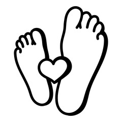 
Heart with foot, doodle design of feet love 

