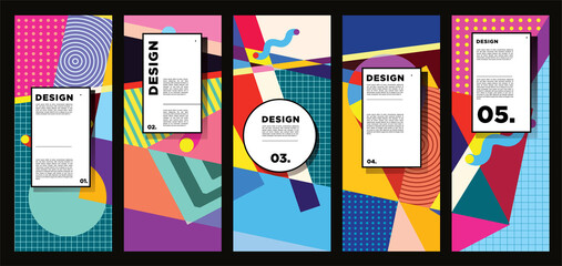 Vector vertical banner design template with colorful abstract geometric background