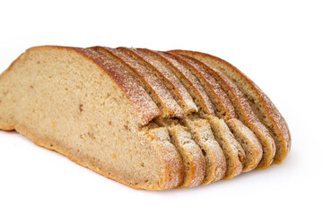Sliced gray bread on white background close-up, selective focus