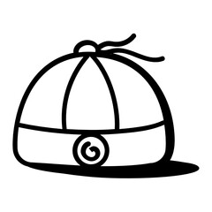 
Chinese cap icon in modern style, headwear accessory 

