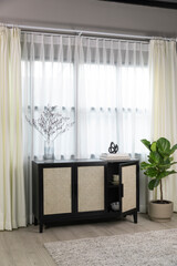studio furniture photography room set featuring elegant cabinet and styling with backlit curtain