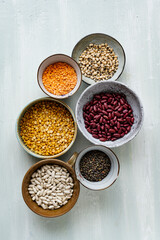 Obraz na płótnie Canvas Lentils and beans flat lay food photography