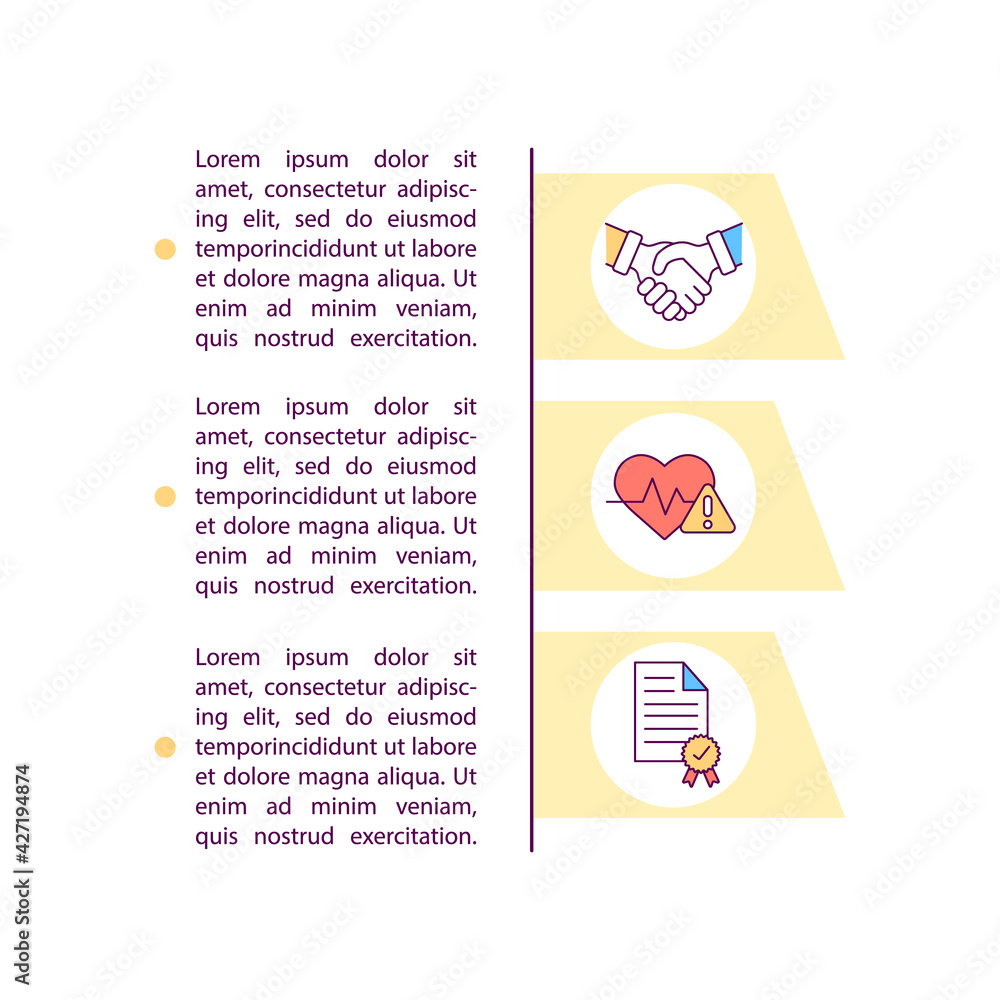 Poster informed consent concept line icons with text. ppt page vector template with copy space. brochure, m