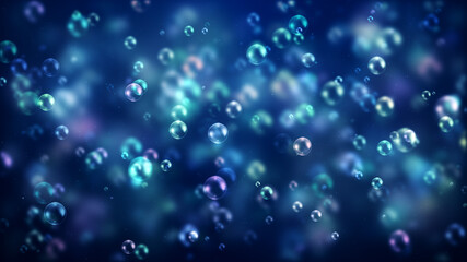 Ambient Blue Abstract Blurry Sharp Floating Realistic Shiny Soap Water Bubbles Background