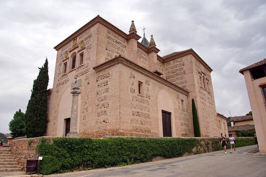 St Mary Church of the Alhambra in Granada. this church was built between 1581 and 1618 on the site of the Great Mosque of the Alhambra.