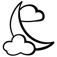 
Doodle icon depicting cloudy night in modern design 

