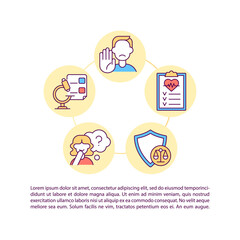 Clinical trial participants rights concept line icons with text. PPT page vector template with copy space. Brochure, magazine, newsletter design element. Volunteering linear illustrations on white