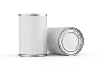 Metallic food tin can mockup template for fish, beans, meat, corns, peas and vegetables. Steel tin jar mockup for design presentation, 3d illustration