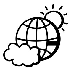 
Sun and cloud with globe, doodle icon of planet weather

